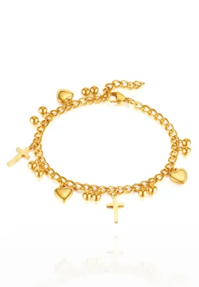 Lucy Love Heart & Cross Engravable Multi-Layer Pendant  Gold Chain Anklet