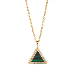 Malachite Triangle Pendant Necklace with Diamond Baguettes