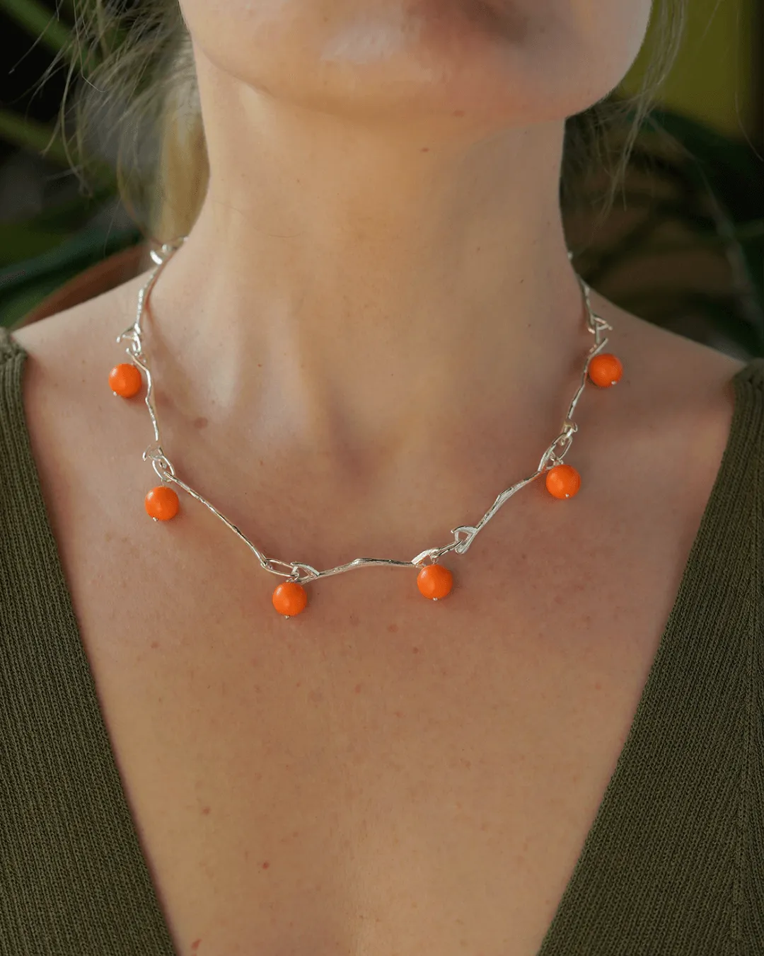 Neon Orange Silver Necklace