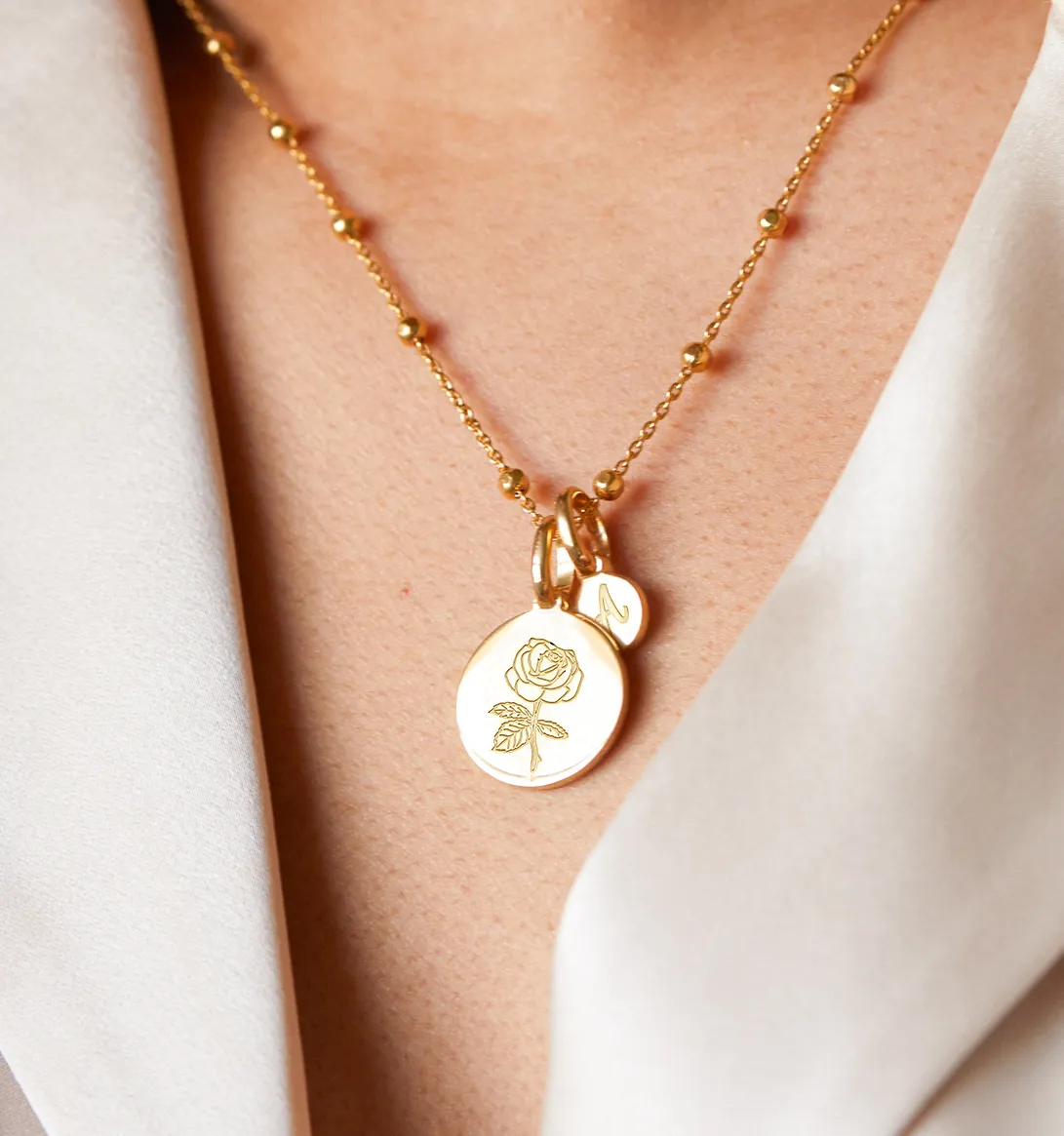 Rose Necklace With Initial - June Flower