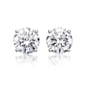 Round Solitaire Diamond Studs (3.03 ct Round H-I SI1 EGLUSA Diamonds) in White Gold