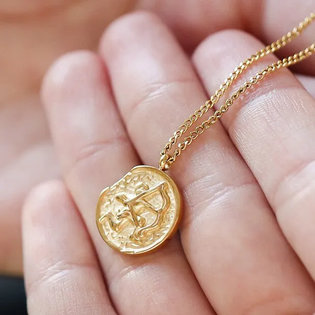 Sagittarius Zodiac Gold Pendant Necklace