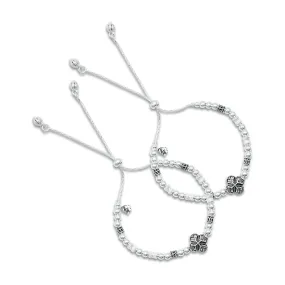 Silver Center Flower and Silver Beads Design Anklet for Girls