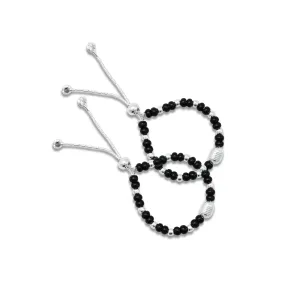 Silver Center Silver Bead with Black Beads Anklet for Girls