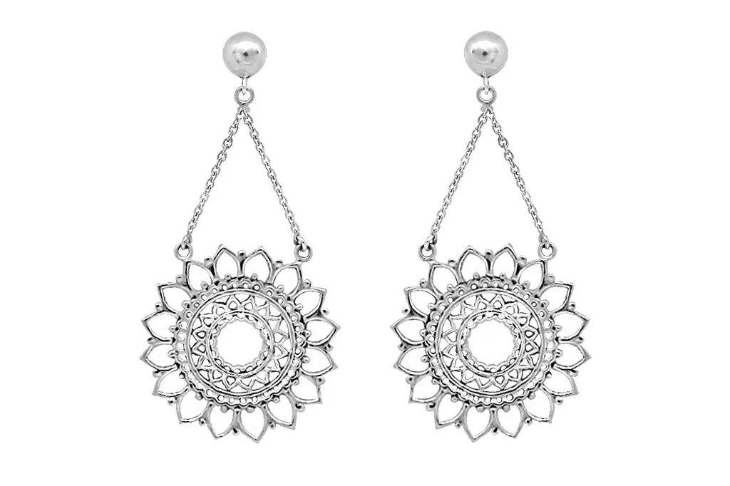 Silver Sun Mandala Earrings