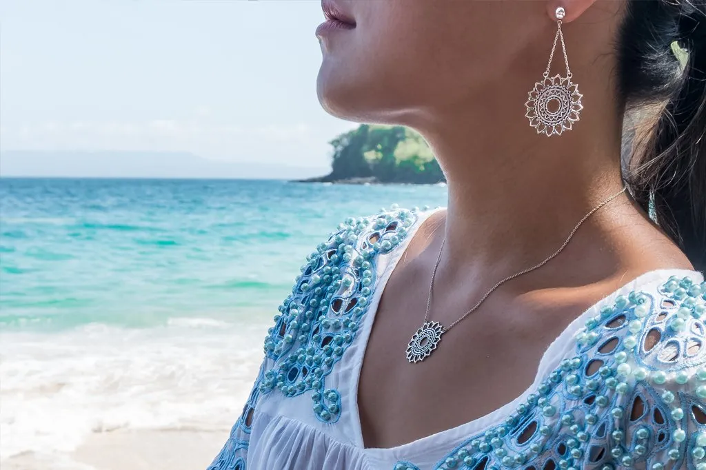 Silver Sun Mandala Earrings